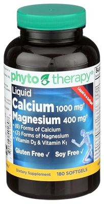 Phyto-Therapy Liquid Calcium with Magnesium Softgels, 1000 mg, 180 Count