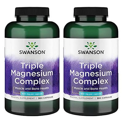 Swanson Triple Magnesium Complex Absorption Bone and Mood Health Citrate Oxide and Aspartate Combination Supplement 400 mg 300 Capsules (2 Pack)