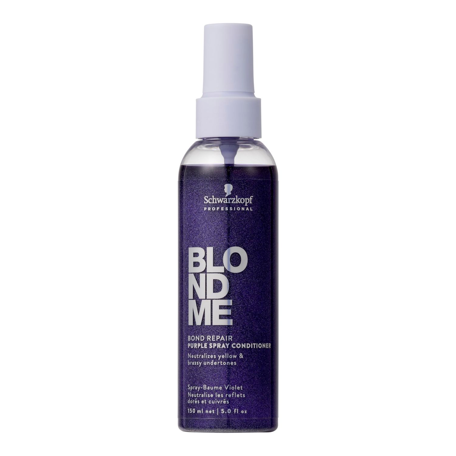 BlondMe Professional Bond Repair Purple Spray Conditioner Leave In Neutralizing Yellow Undertones For Colored Lighthened Bleached Hair Deeply Nourishing And Detangling 150 m