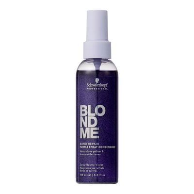 BlondMe Professional Bond Repair Purple Spray Conditioner Leave In Neutralizing Yellow Undertones For Colored Lighthened Bleached Hair Deeply Nourishing And Detangling 150 m