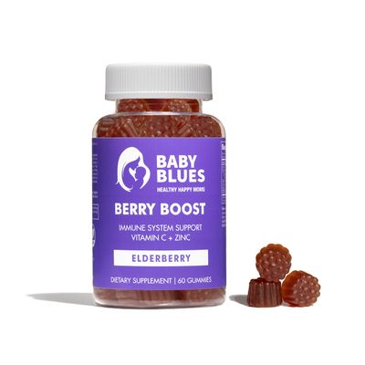 Baby Blues Berry Boost Elderberry Gummies for Moms - Immune Support with Zinc Vitamin C Non-GMO Vegan and Gluten Free (60 Pieces)