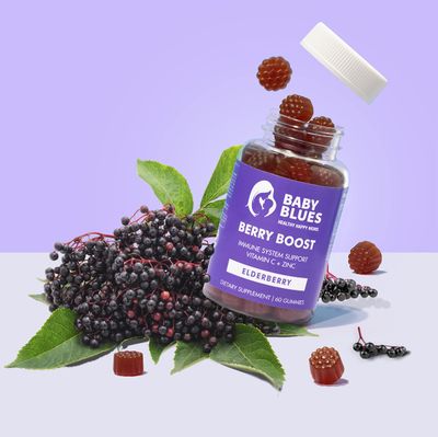 Baby Blues Berry Boost Elderberry Gummies for Moms - Immune Support with Zinc Vitamin C Non-GMO Vegan and Gluten Free (60 Pieces)