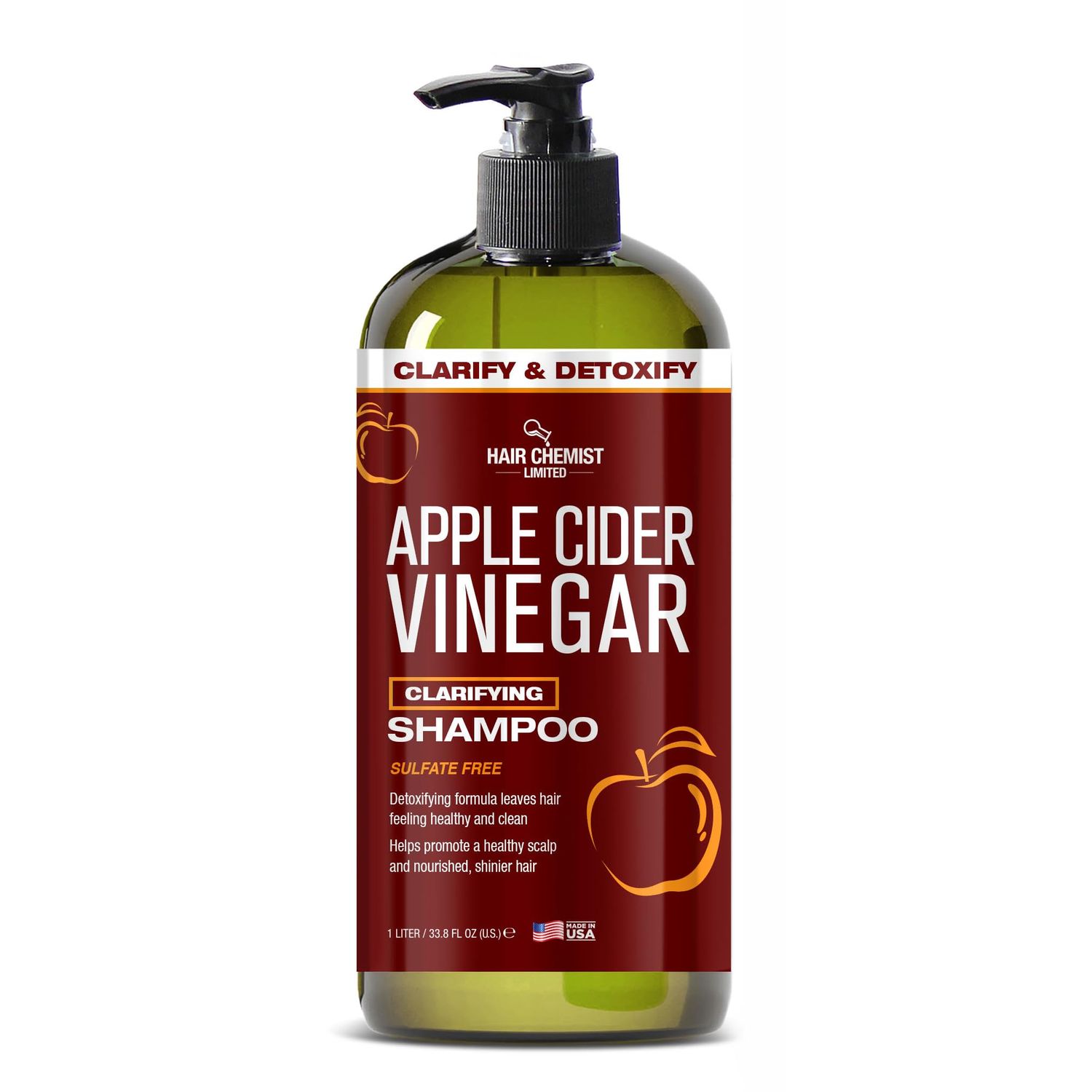 Hair Chemist Apple Cider Vinegar Clarify Detoxify Clarifying Sulfate Free Shampoo 33.8 Ounces