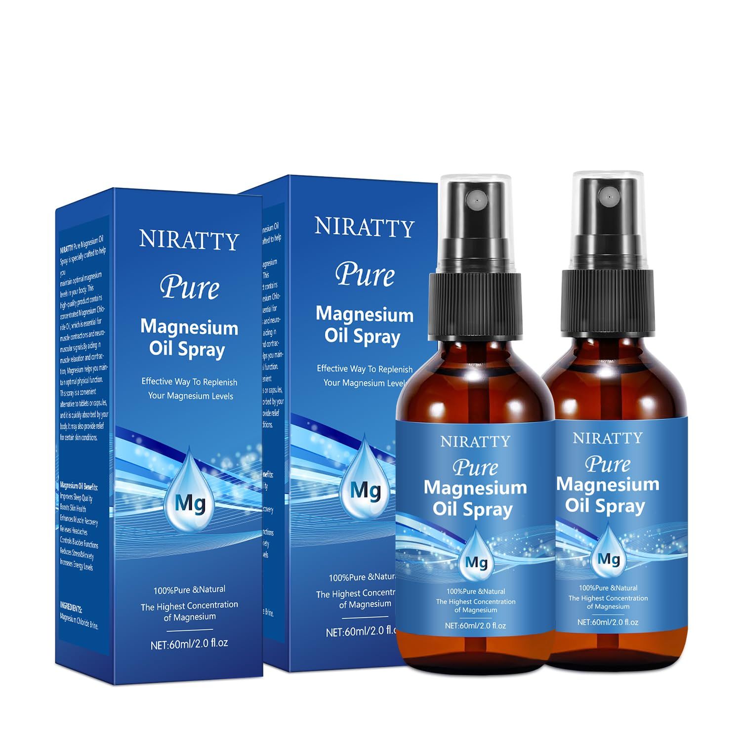 120ML Magnesium Oil Spray, 100 Natural Pure Magnesium Oil for Feet - Easy to Get Healthy Hair Skin (2pcs)
