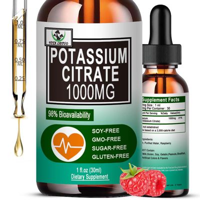 Potassium Citrate Liquid Drops,Potassium Supplement 1000mg Liquid Support Muscle Cramp Relief, Heart Health and Sleep,Highly Absorbable for Adults Women Men, Vegan, 30 Servings
