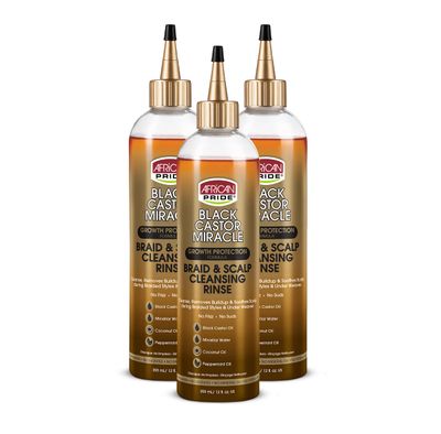 African Pride Black Castor Miracle Braid Scalp Cleansing Rinse - Removes Build Up Soothes Scalp, No Frizz, Contains Black Castor Oil, Micellar Water, Coconut Oil, Peppermint Oil, 12 oz (3 Pack)