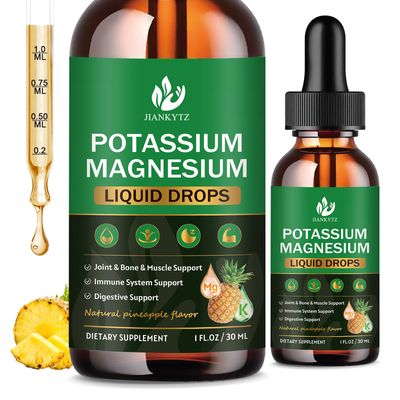Potassium Magnesium Supplement, 1200mg Triple Magnesium Complex with Glycinate, Taurate, Citrate and 200mg Potassium - Immune Health Muscle Leg Cramp Support, Pineapple Flavour (2 Pack, 1 Fl Oz)