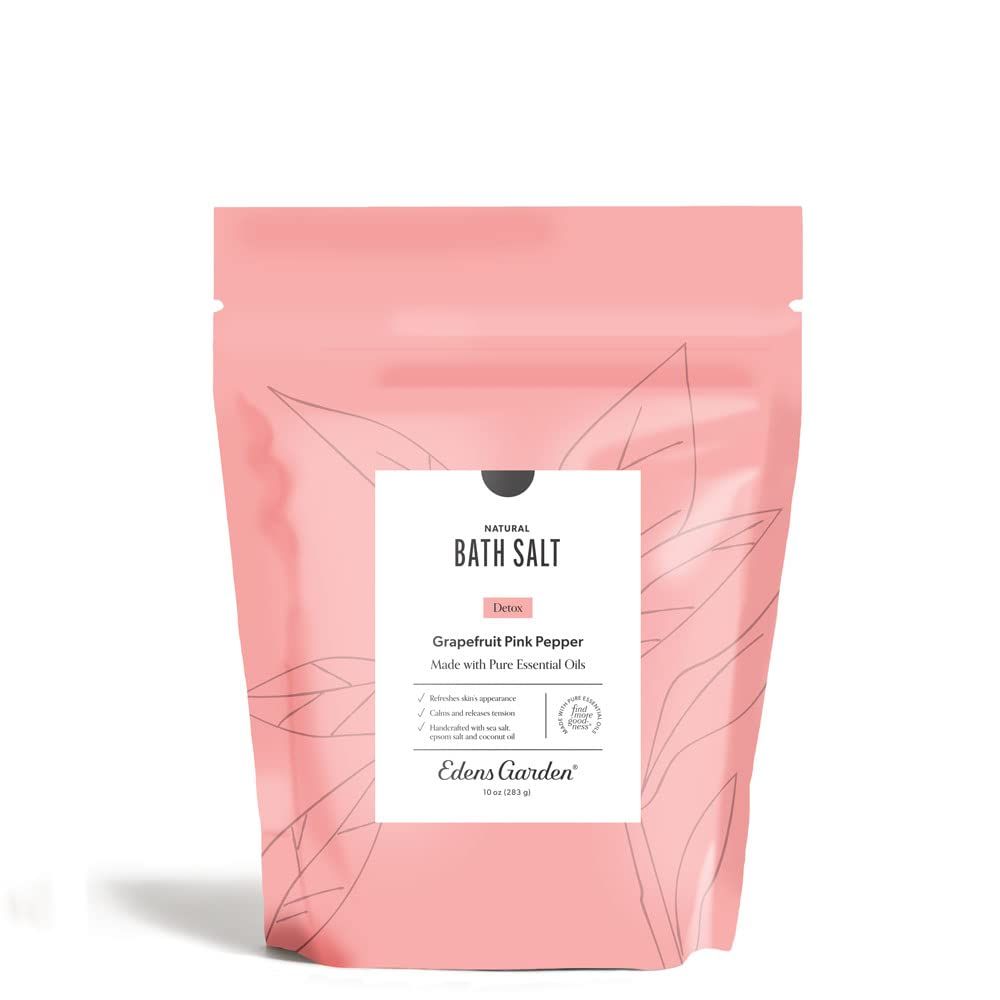 Edens Garden Natural Detox Bath Salt Soak - Grapefruit Pink Pepper Blend with Pure Essential Oils, Epsom, Dead Sea Salt Magnesium - for Body Cleanse, Foot Soaking Relaxation, 10 oz (283 g)