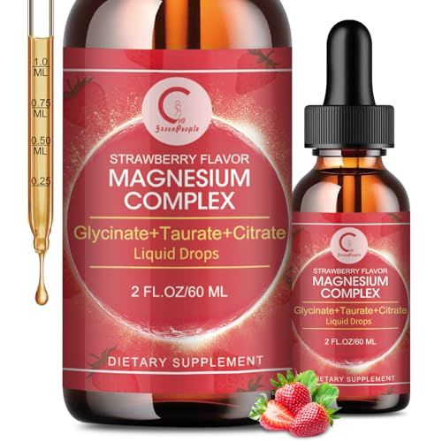 Triple Magnesium Complex Liquid Drops - Magnesium Glycinate Liquid Drops, Taurate Citrate with L-theanine, Vitamin B6 for Sleep, Muscle, Immune Health, Vegan, Non-GMO, Strawberry Flavor, 2 Fl OZ
