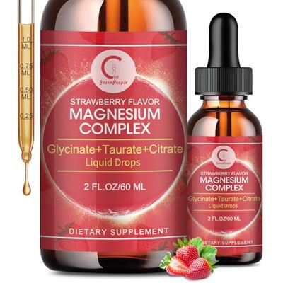 Triple Magnesium Complex Liquid Drops - Magnesium Glycinate Liquid Drops, Taurate Citrate with L-theanine, Vitamin B6 for Sleep, Muscle, Immune Health, Vegan, Non-GMO, Strawberry Flavor, 2 Fl OZ