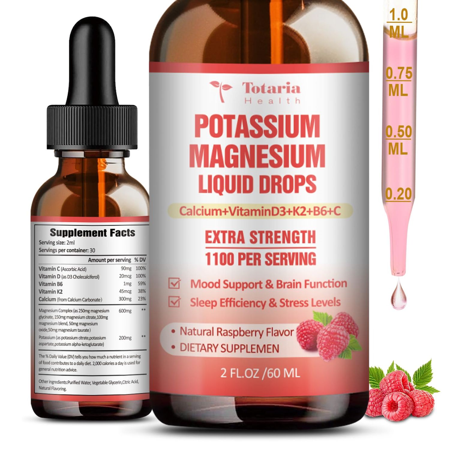 Potassium Magnesium Supplement Liquid Drops - Vitamin K 2 Potassium Supplement Complex Magnesium Glycinate Liquid Citrate Oil High Absorption Potasio Support Bone, Muscle, Leg Cramps, Immune Support