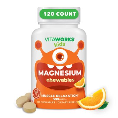Kids Magnesium Chewable Great Tasting 300mg Magnesium Supplement Vegan, Non GMO and Gluten Free Magnesium Oxide Supplement for Muscle Function 120 Chewables Vitaworks
