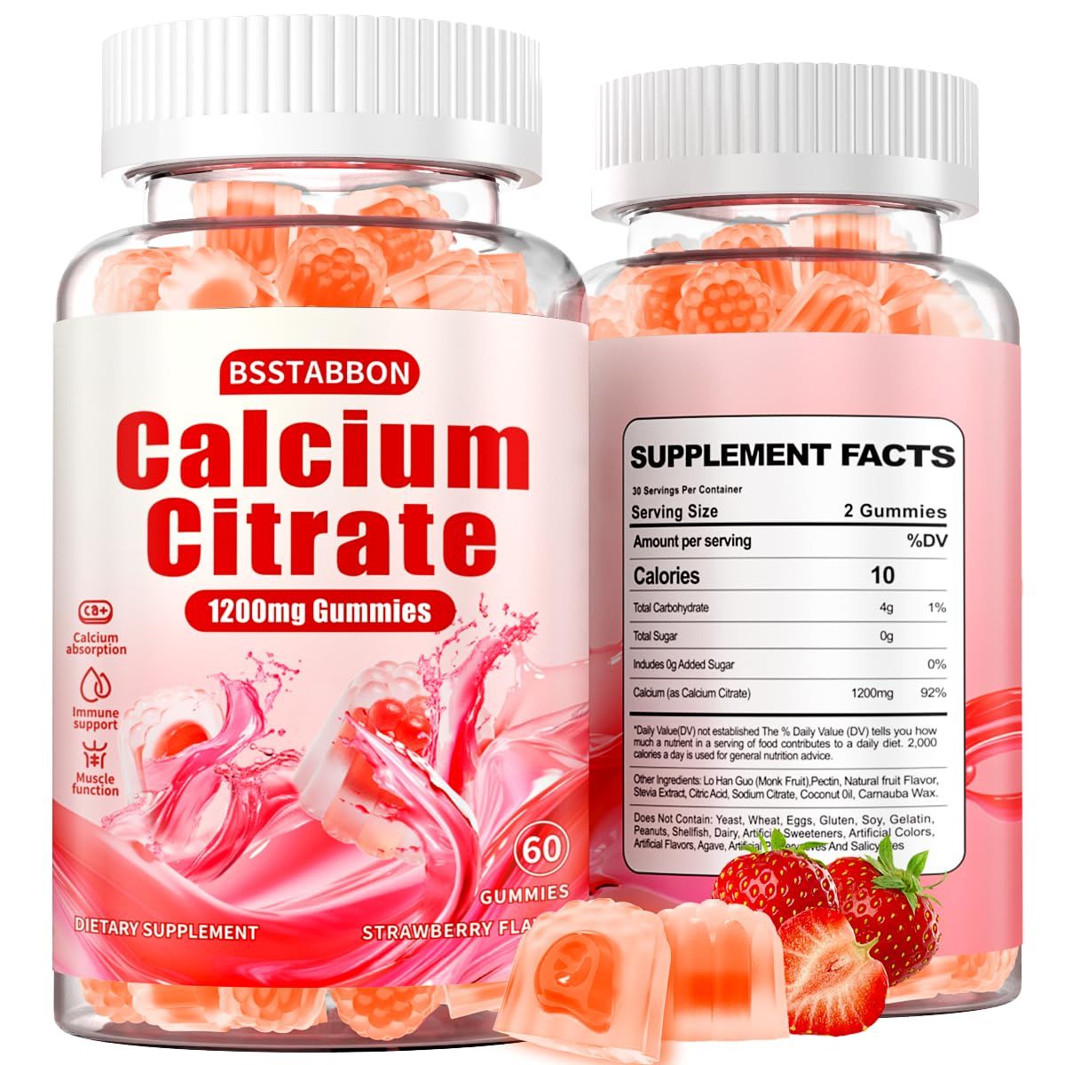 Calcium Citrate Supplement Gummies for Adult: Women Men Sugar Free 1200 Mg Calcium Chewable Gummy - Organic Vegan Supplements for EnergyImmune Support(120Count