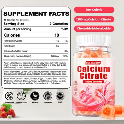 Calcium Citrate Supplement Gummies for Adult: Women Men Sugar Free 1200 Mg Calcium Chewable Gummy - Organic Vegan Supplements for EnergyImmune Support(120Count