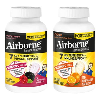 Airborne 1000mg Vitamin C Zinc Immune Support Supplement Chewable Tablets, Very Berry Citrus Flavor with Powerful Antioxidants Vitamins A C E, 116 Chewable Tablets