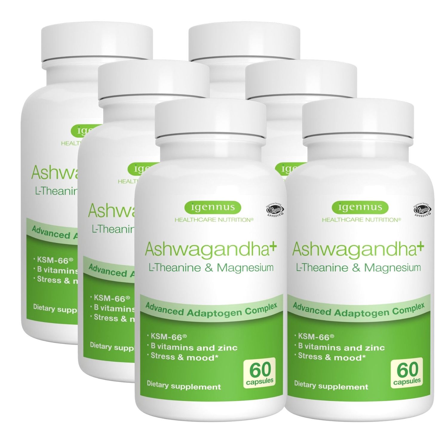 Igennus Ashwagandha Adaptogen Complex - KSM-66, L-Theanine Magnesium, Methylated B Vitamins and Chelated Minerals, Clean Label, All Day Nutrient Coverage, Stress Support, 360 Vegan Capsules