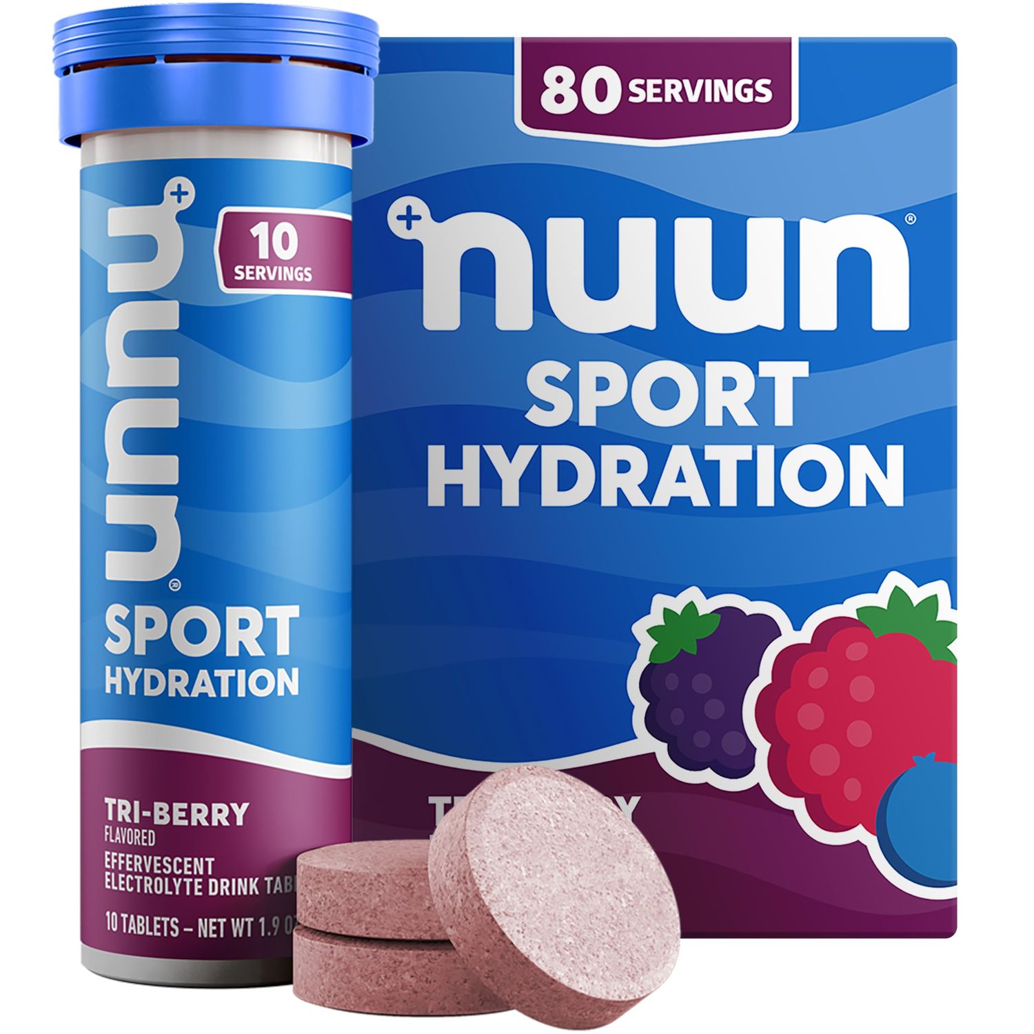Nuun Sport Electrolyte Tablets with Magnesium, Calcium, Potassium, Chloride Sodium, Gluten Free Vegan, Tri-Berry, 8 Pack (80 Servings Total)