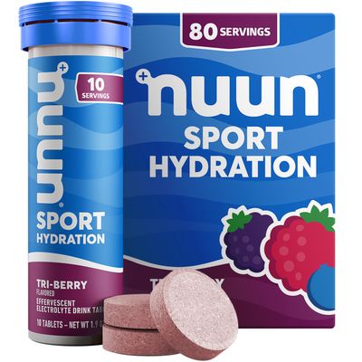 Nuun Sport Electrolyte Tablets with Magnesium, Calcium, Potassium, Chloride Sodium, Gluten Free Vegan, Tri-Berry, 8 Pack (80 Servings Total)
