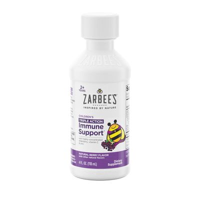 Zarbee's Elderberry Syrup for Kids, Daily Immune Support with Vitamin C Zinc, Childrens Liquid Supplement, Natural Berry Flavor, 4 fl oz
