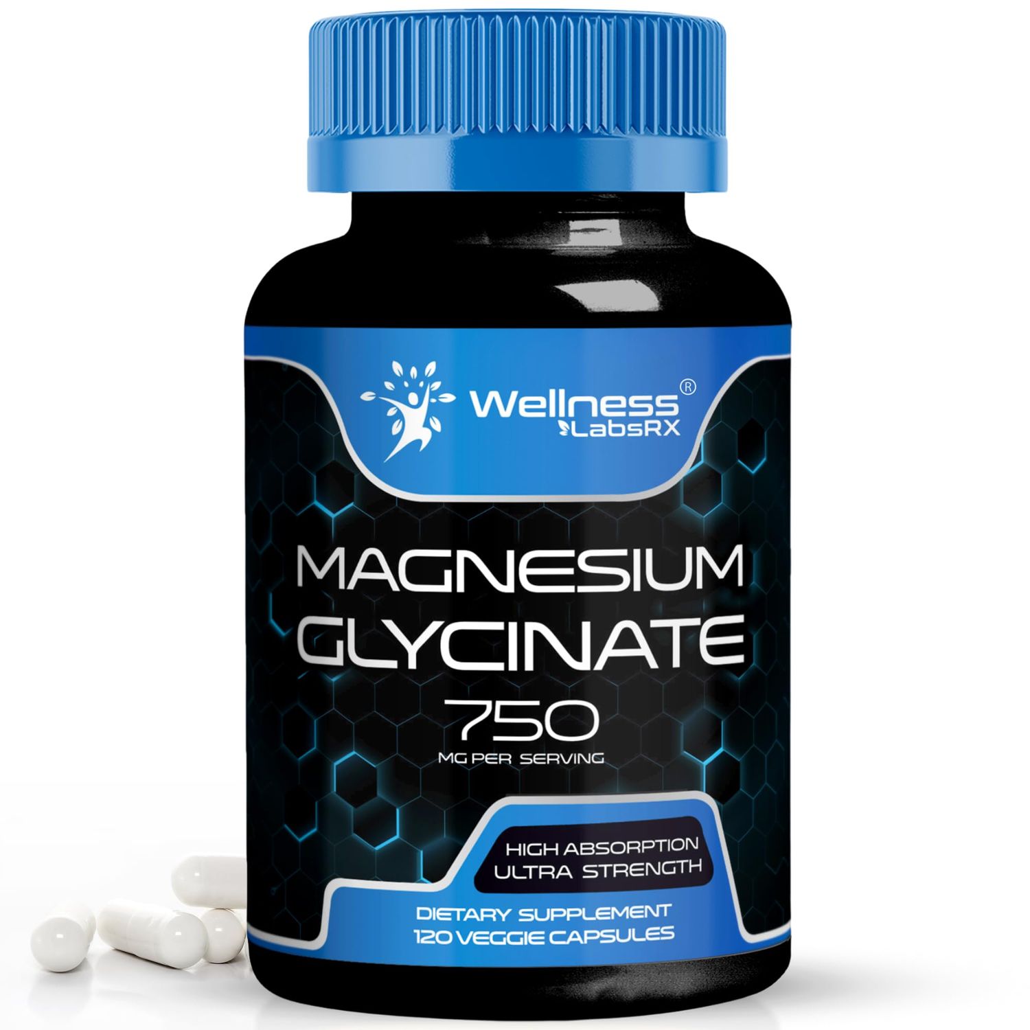 Magnesium Glycinate Capsules - 750mg 120 Count, Magnesium Supplement for Women and Men - Pure Complex Glicinato De Magnesio, High Absorption, Heart Health, Sleep Supplement
