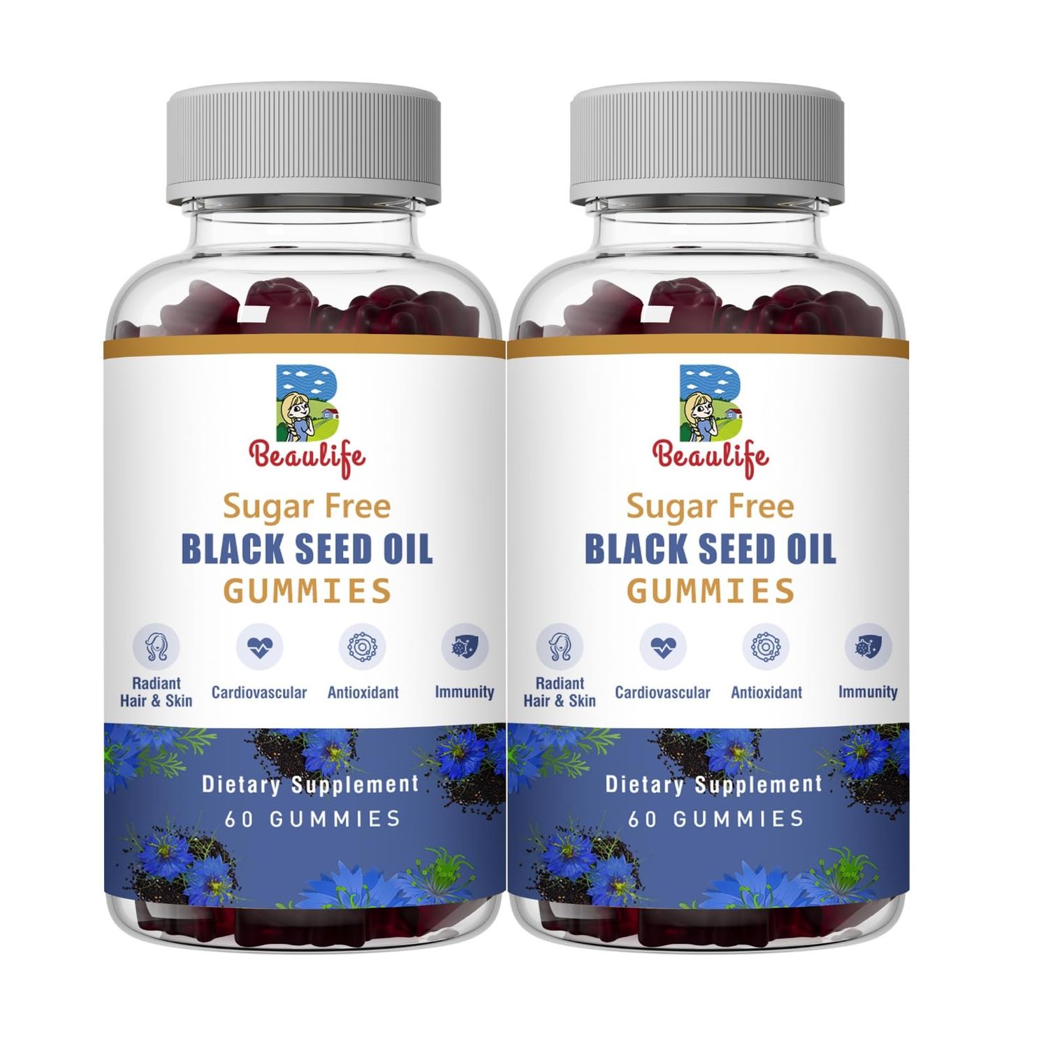 2pack Black Seed Oil Gummies, Black Seed Oil, with Sea Moss, Ashwagandha, Elderberry, Turmeric, Vitamin C, D, zinc, Beet Root Powder, Support Immune System, Cardiovascular Health, Radiant Hair Skin