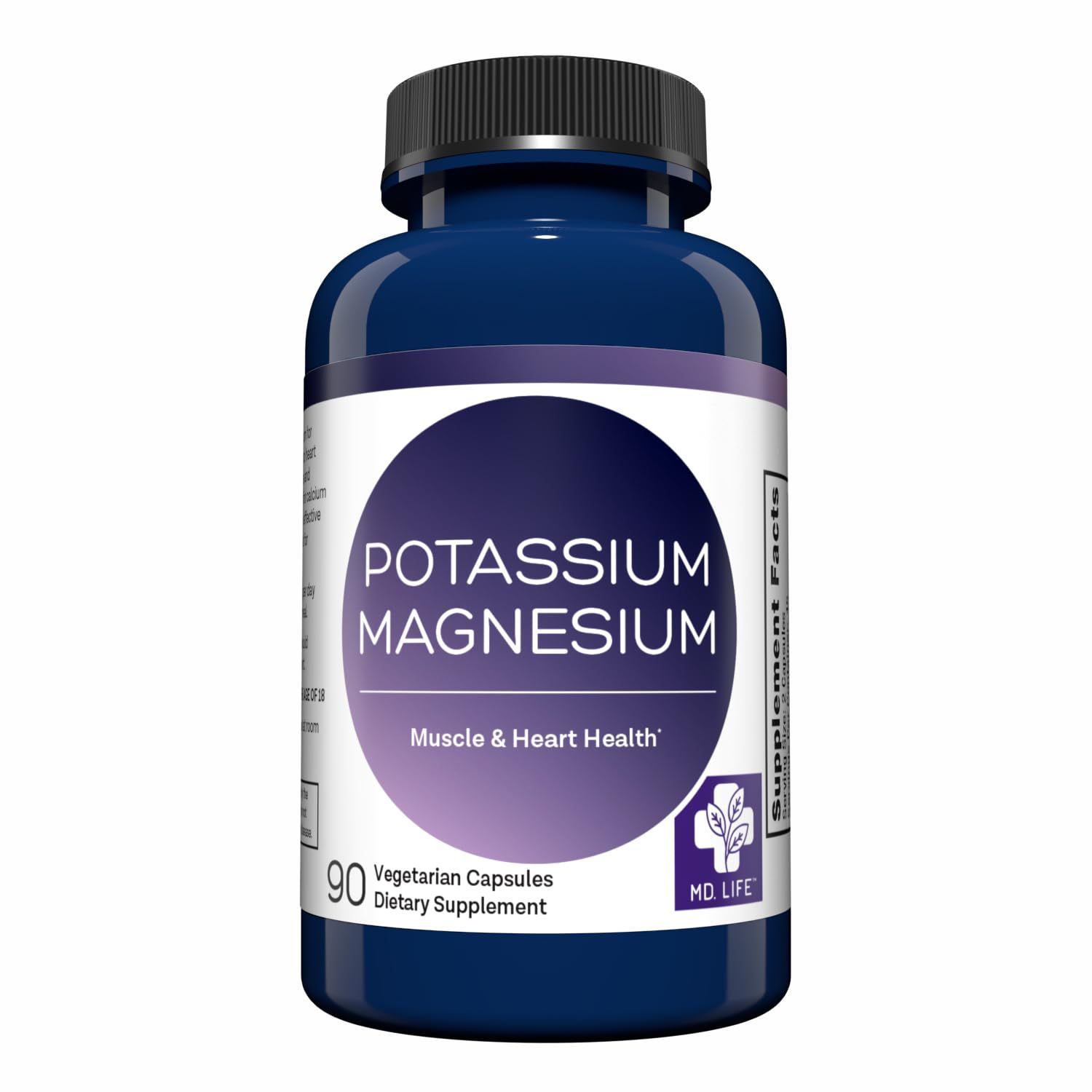 MD. Life Magnesium Potassium Supplement - 90 Capsules - High Absorption Magnesium Complex to Support Vascular Health Leg Cramp 90cts