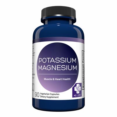 MD. Life Magnesium Potassium Supplement - 90 Capsules - High Absorption Magnesium Complex to Support Vascular Health Leg Cramp 90cts