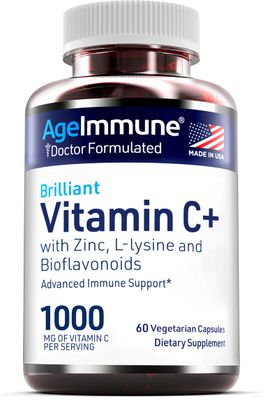 Vitamin C 1000mg Complex with L-Lysine 500mg, Zinc 12mg, Bioflavonoids 300mg. Doctor Formulated Magnesium Stearate Free Supplements for Healthy Immune System Support.(1)