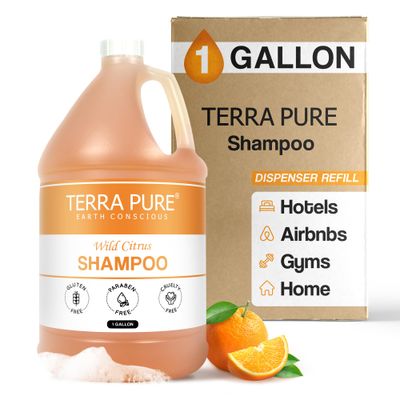 Terra Pure 1 Gallon Shampoo Luxury Hotel Toiletry Bulk Size Designed to Refill Soap Dispensers 128 oz
