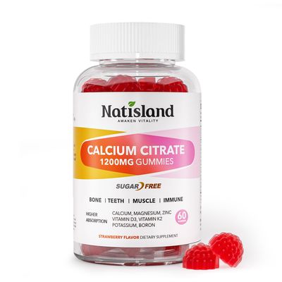 Calcium Citrate Gummies 1200 mg, Chewable Calcium Supplements for Women Men with Vitamin D3, K2, Magnesium, Zinc, Potassium, Boron, Sugar-Free, Vegan, Immune Bone Support, 60 Gummies