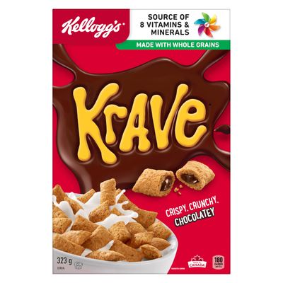 Kellogg&#39;s Krave Chocolatey Cereal 323g11.39oz Imported from Canada