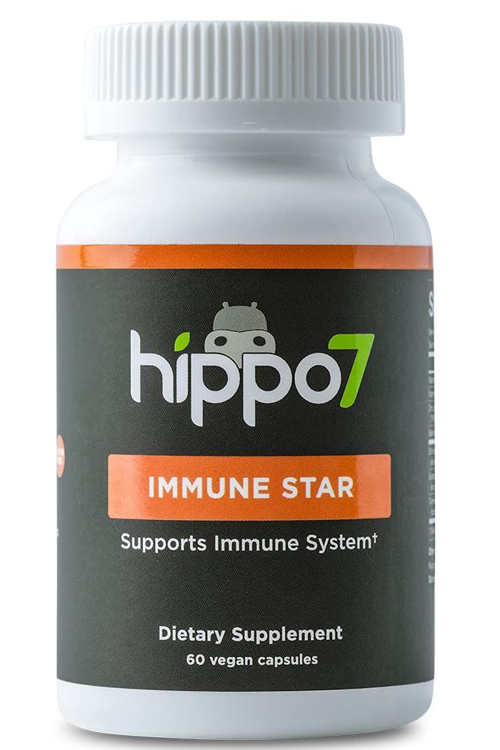 Immune Star by Hippo7. 7-in-1 Immune System Support. Vitamin D, Zinc, Echinacea, Elderberry, Vitamin C, Turmeric Selenium. (1 Bottle, 60 Capsules)