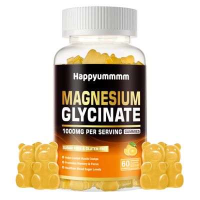 Magnesium Glycinate Gummies 1000mg - Sugar Free Magnesium Potassium Supplement with Vitamin D, B6, CoQ10 for Calm Mood Sleep Support - 60 Orange Gummies