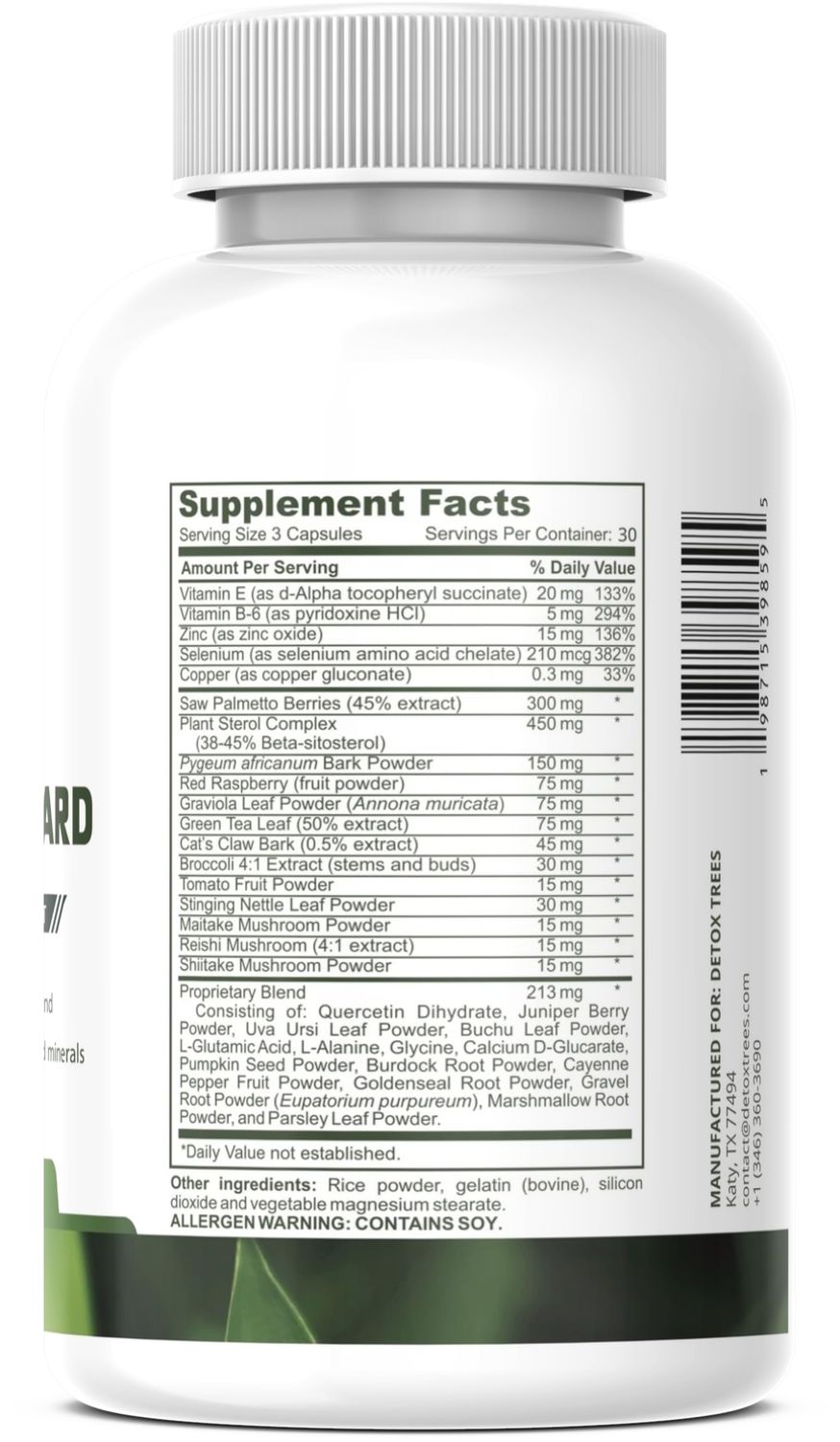 Detox Trees ProstaGuard Prostate Supplement - Prostate Supplements for Men with Saw Palmetto Extract, Pygeum Africanum, Beta Sitosterol and Zinc for Prostate Health Urinary Tract Health