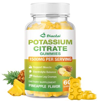 Potassium Citrate 1200mg Gummies - Potassium Supplement for Women Men, Supports Leg Cramp Relief Muscle Health, Vegan, Pineapple Flavor (60 Count)