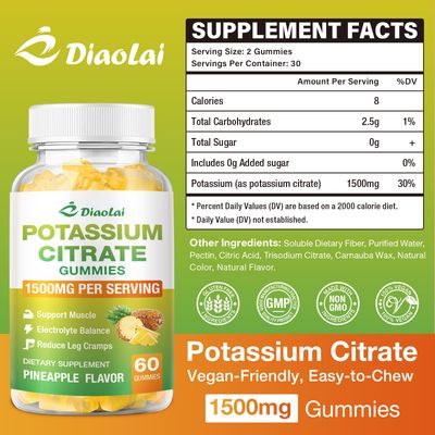 Potassium Citrate 1200mg Gummies - Potassium Supplement for Women Men, Supports Leg Cramp Relief Muscle Health, Vegan, Pineapple Flavor (60 Count)
