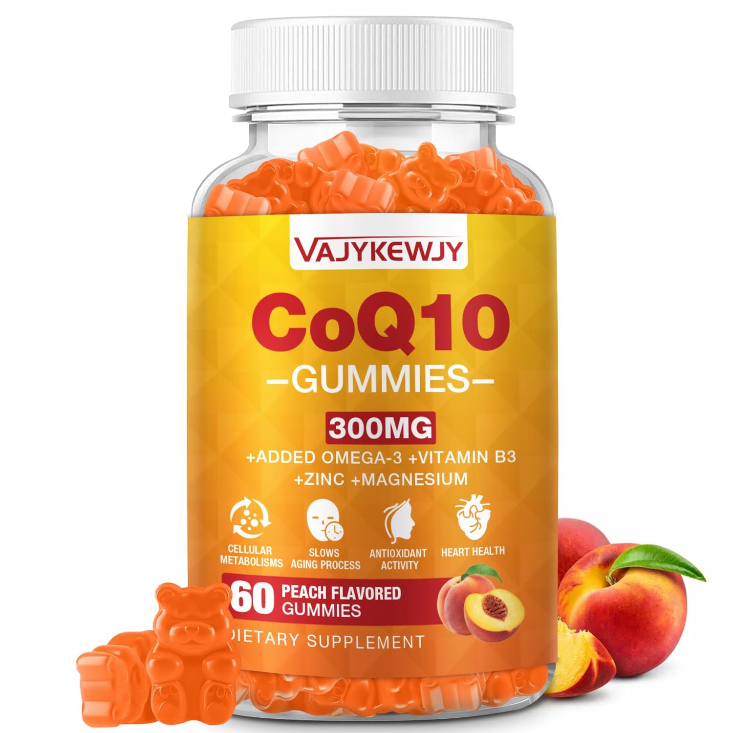 Sugar-Free CoQ10 Gummies 3000 mg - Plus Omega-3, Vitamin B3 Zinc, High Absorption Coenzyme Q10 Supplements for Cellular Energy Antioxidant Support, Vegan 60 Count