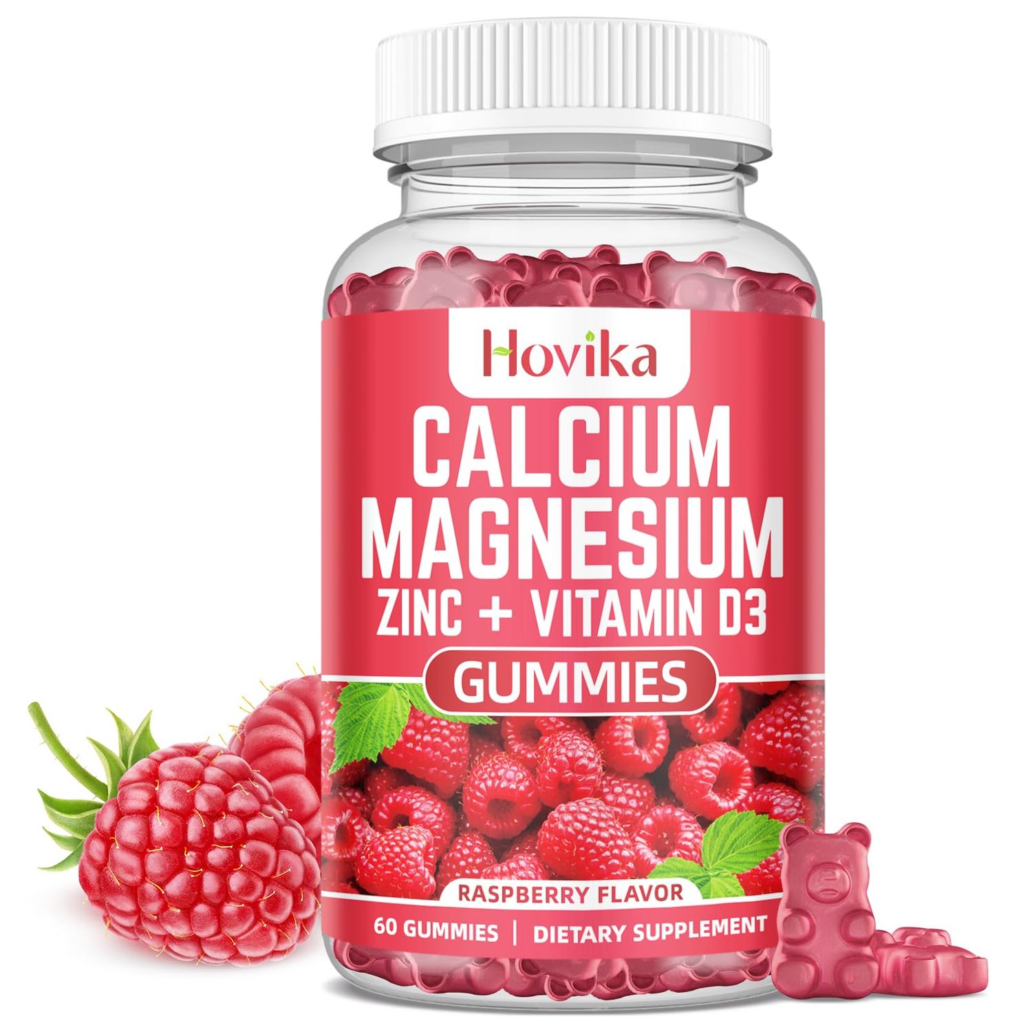 Calcium Magnesium Zinc Gummies with Potassium Vitamin C, B6, D3, K2 - Calcium for Women Men - Calcium Magnesium Zinc Multi Vitamin Supplement for Bones, Muscles, Teeth, Calm Mood Immunity - 60 Cts