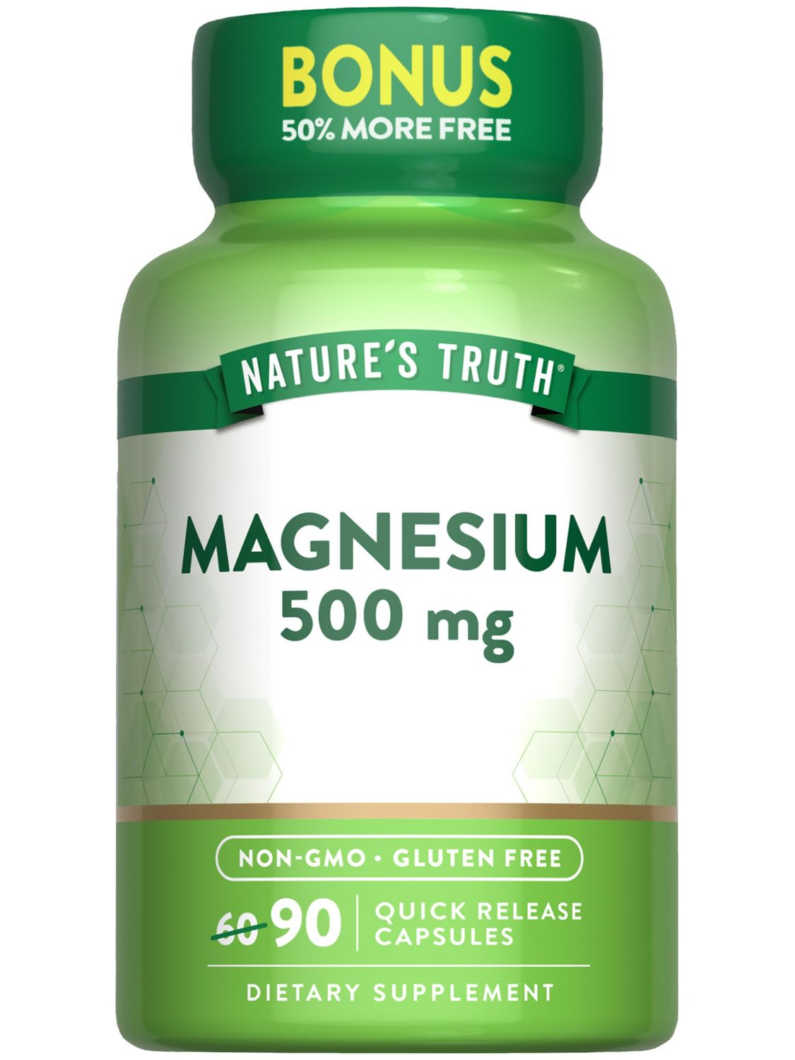 Nature&#39;s Truth Magnesium Oxide 500mg Capsules 90 Count Non-GMO Gluten Free High Strength Supplement