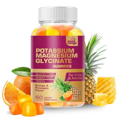 MoodMingle Potassium Magnesium Glycinate Supplement Gummies - High Absorption Potassium Chews - with Calcium Vitamins B6 B12 C D3 K2 Zinc - Vegan Sugar-Free Gluten Free for Kids Adults