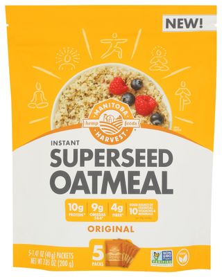 Manitoba Harvest Superseed Instant Oatmeal, 10g Protein, 4g Fiber and 9g Omega 3 and 6 per Serving from Hemp Hearts, Whole Grain Rolled Oats, and Flax Seed, Original, 7.5 Ounce (Pack of 1)