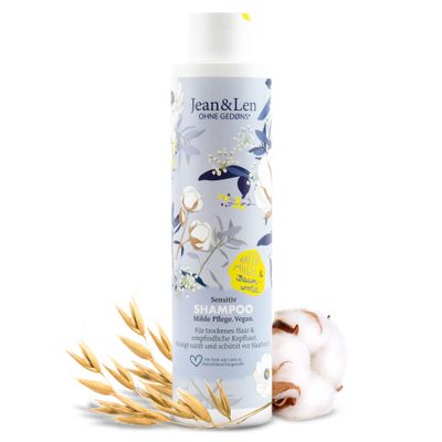 Jean Len Shampoo Sensitive Oat Milk Cotton, gently cleanses and protects against hair breakage, for dry hair and sensitive scalps, without parabens and silicones, vegan, 10.14 Fl. Oz.