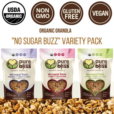 Granola 12oz, 3 Pack, Gluten Free, Vegan, Low Glycemic, Date Sweetened only (Variety Pack, 12 oz Pouches (Pack of 3))