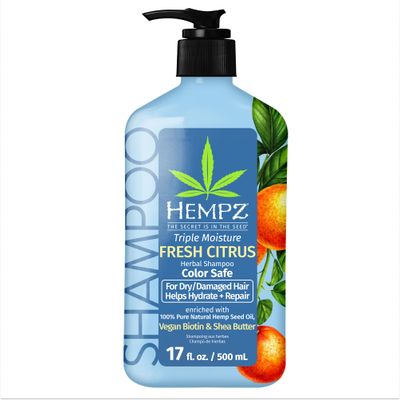 Hempz Triple Moisture Herbal Hair Shampoo - Moisturizing Gentle Shampoo to Nourish and Hydrate Hair - 17 Fl OZ