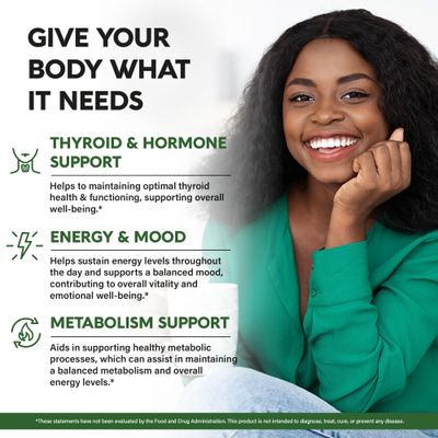 Thyroid Support for Women - Astragalus Selenium 200 mcg Zinc Iodine L-Tyrosine Adaptogen Herbs - 21-in-1 Antioxidant Immune Support - Vegan, Non-GMO, Lab Tested - 60 Capsules, Made in USA