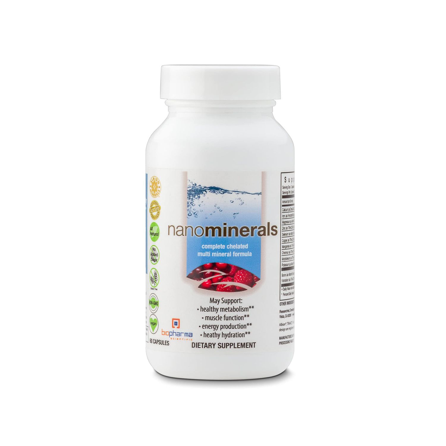 Biopharma Scientific NanoMinerals Complete Chelated Multi-Mineral Capsules 30 Servings Calcium, Iron, Magnesium, Zinc, Potassium, Manganese, Chromium, Copper
