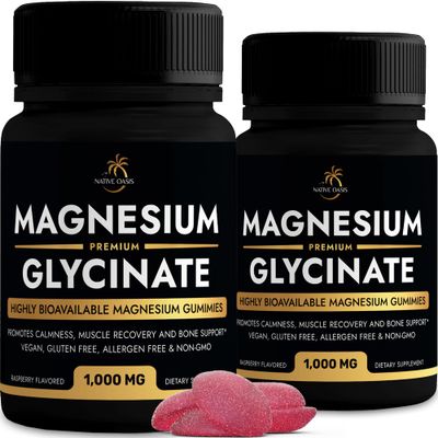 (2 Bottles) Magnesium Glycinate Gummies 1,000mg Highly Bioavailable Magnesium Glycinate Gummy Supplement Non GMO, Gluten Allergen Free Alternative to Citrate Capsules Tablets (180 Count)