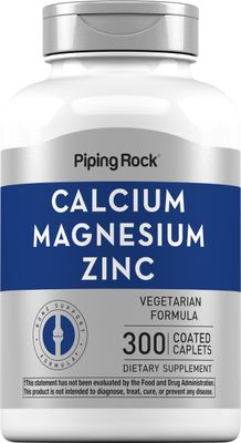 Piping Rock Calcium Magnesium Zinc Supplement 300 Coated Caplets Non-GMO, Gluten Free