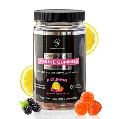 Immune Gummies - Sambucus Elderberry - Vitamin C D - Zinc - Save Your Sick Days - Kids Adults - Safe Ages 4 Up - Nano Colloidal Silver - Gluten Gelatin Free Non-GMO - Berry Lemonade - 60 Count