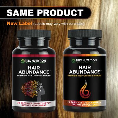 TRIO NUTRITION Hair Abundance Natural Vitamin Supplement for Hair Growth, Strong Nails and Smooth Skin Boosted with Collagen, Keratin, Zinc Selenium Biotin 10000mcg 30 Day Supply